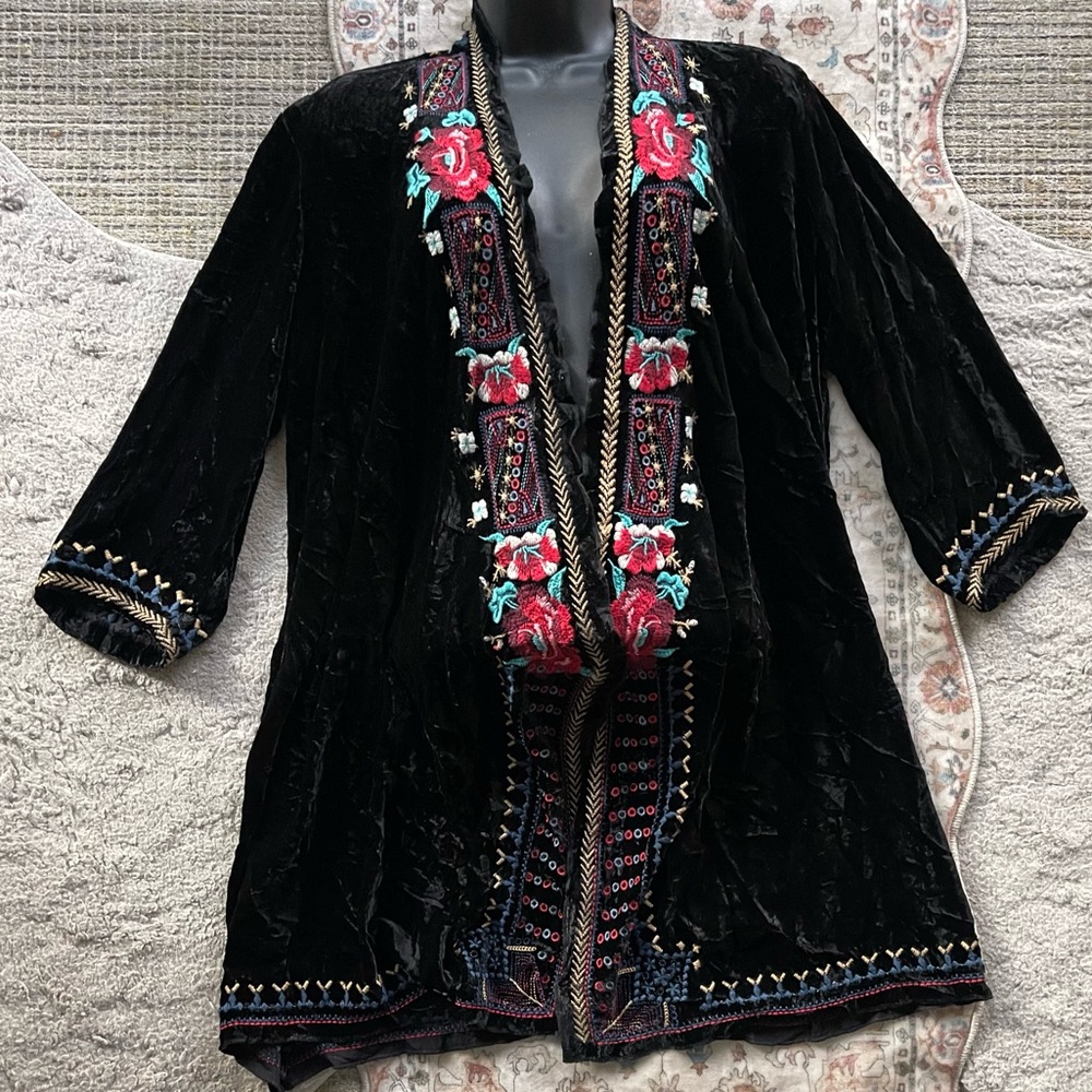 Johnny Was Black Embroidered Jacket